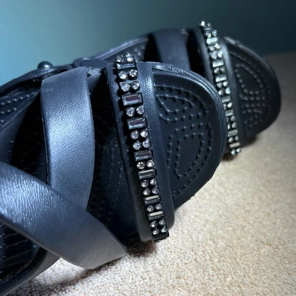 CROCS Black High Heeled Sandals with Rhinestones Accents - Picture 4 of 7